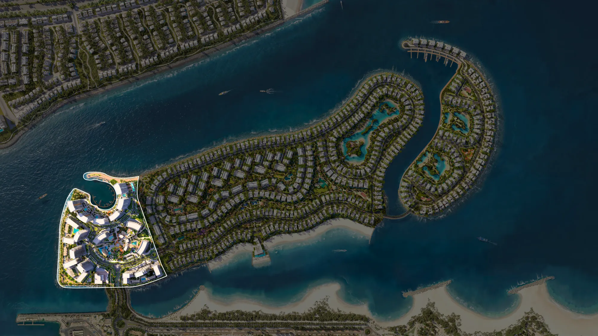 Bay Estate masterplan aerial with the Agora collection outlined, official developer render