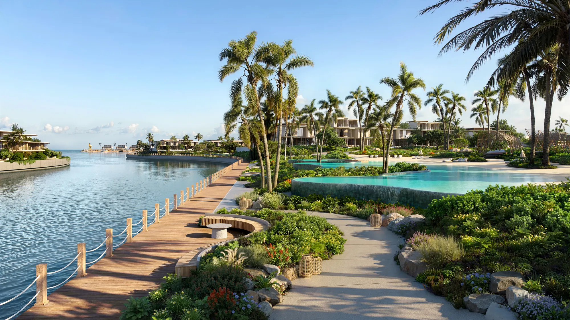 Waterfront promenade and marina at Bay Estate, official developer render
