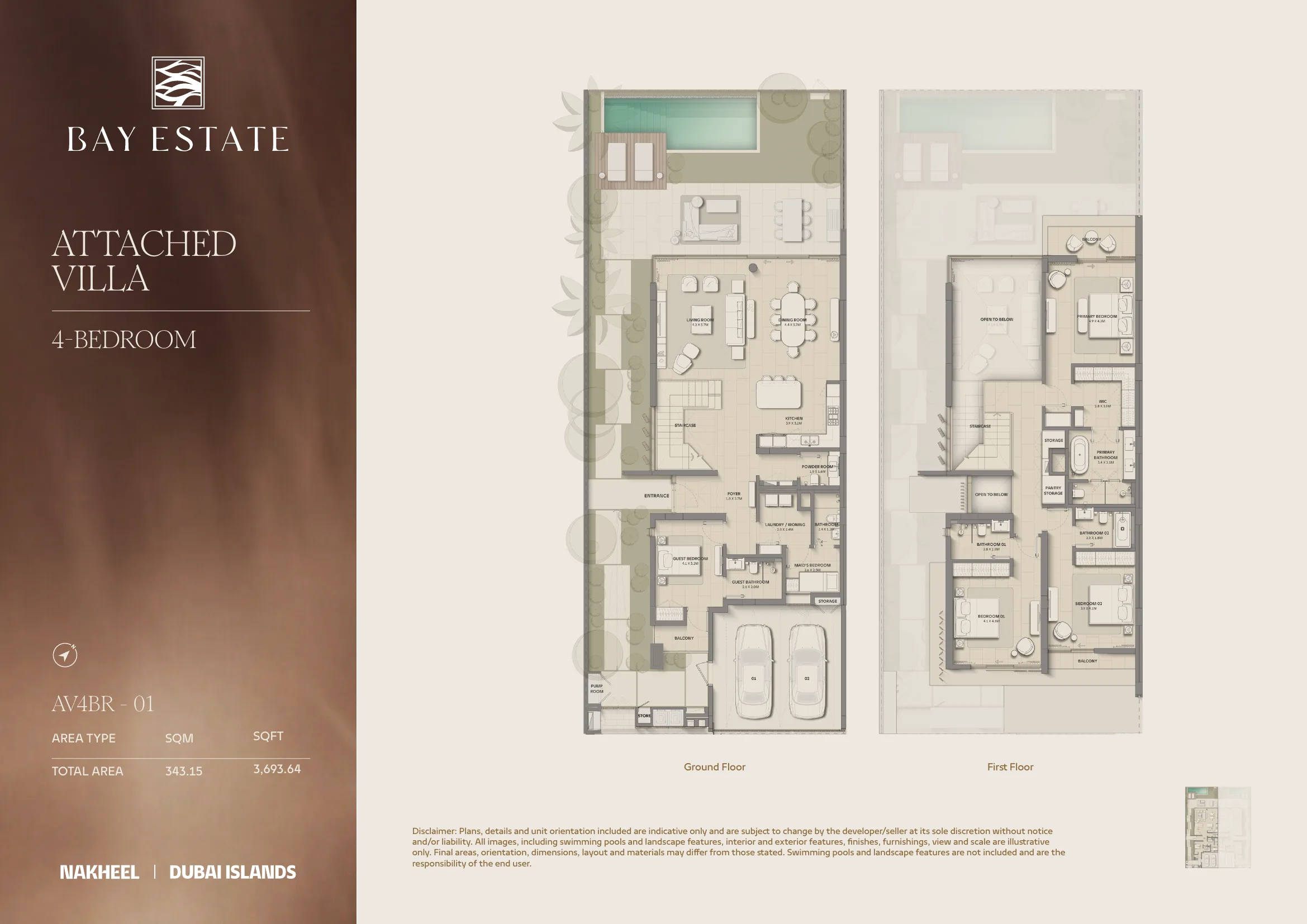 Attached Villa · Type 01 · G+1 · 3,693.64 sq ft floor plan